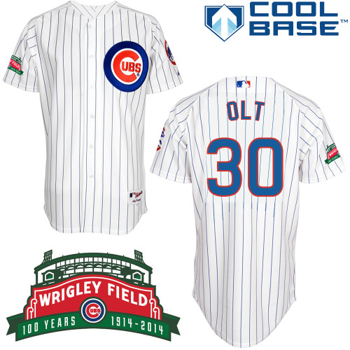 Mike Olt #30 MLB Jersey-Chicago Cubs Men's Authentic Wrigley Field 100th Anniversary White Baseball Jersey